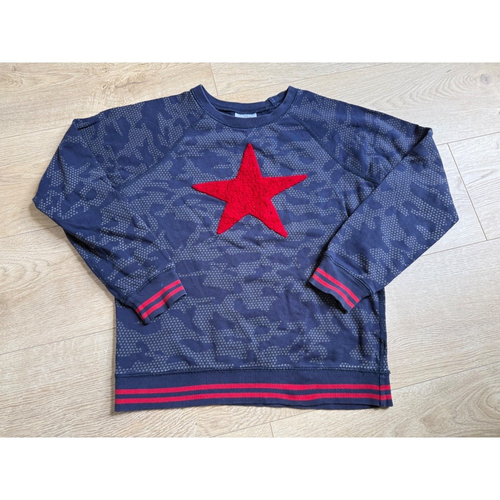Kids Boys Girls Hanna Andersson blue camo red star stripe size 12 / 150 pullover - Picture 1 of 11